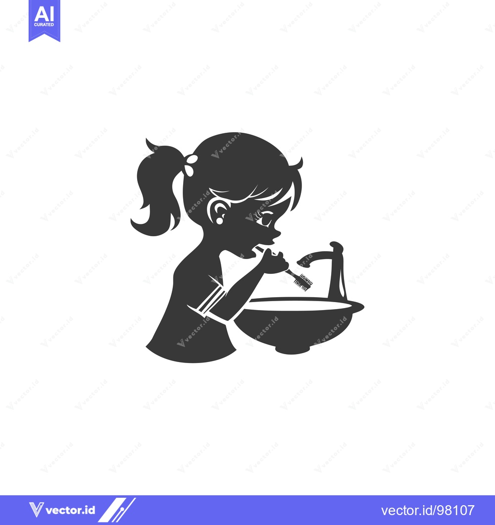 Premium Vector dari Silhouette of a girl brushing her teeth at a sink