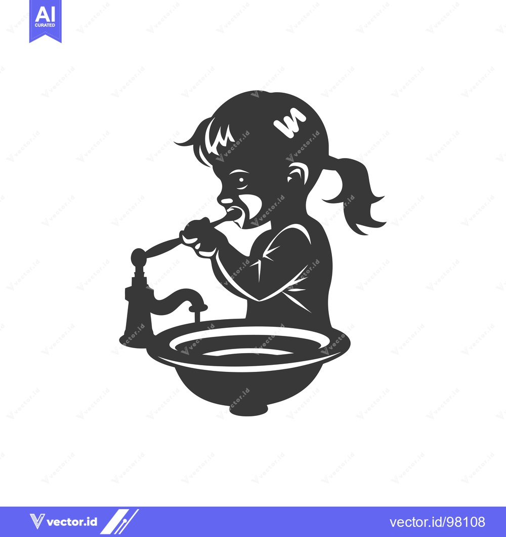 Premium Vector of Silhouette of a Girl Brushing Her Teeth at the Sink