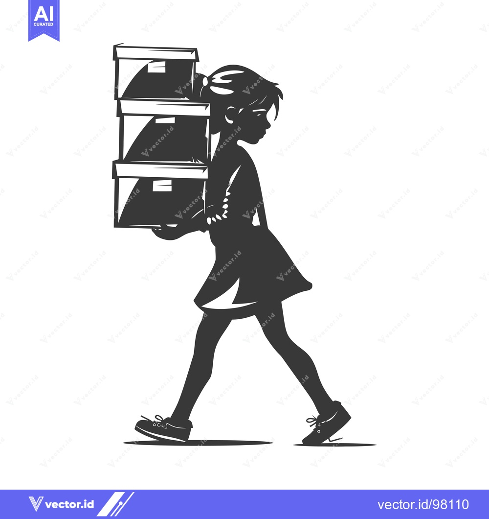 Premium Vector dari Silhouette of a Girl Carrying a Stack of Boxes
