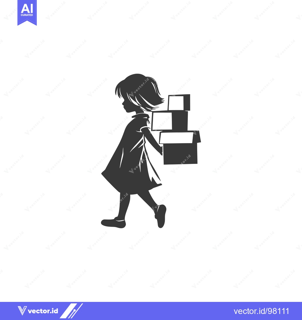Premium Vector of Silhouette of a Girl Carrying a Stack of Boxes