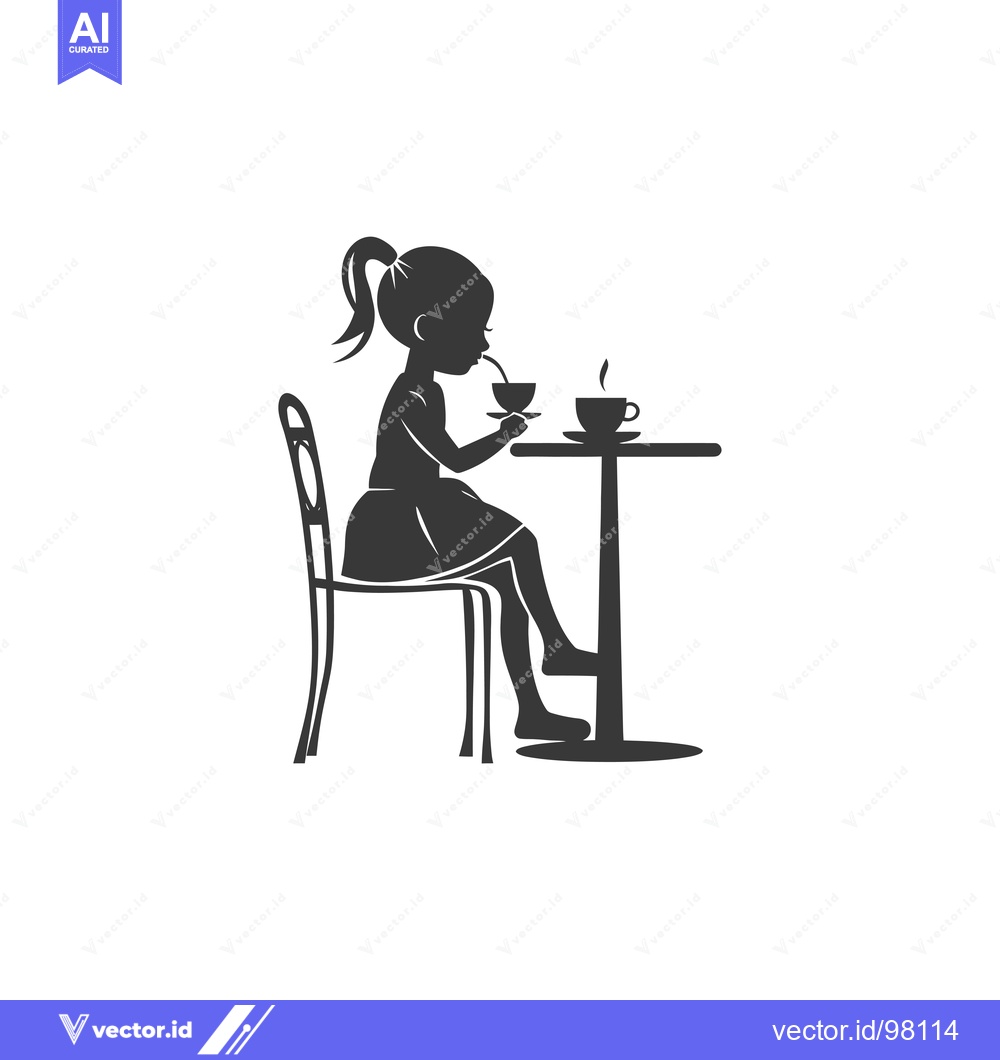 Premium Vector dari Silhouette of a girl drinking from a cup at a table