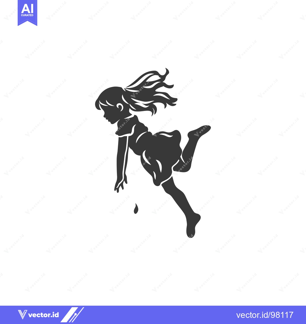 Premium Vector of Silhouette of a Girl Falling with Flowing Hair