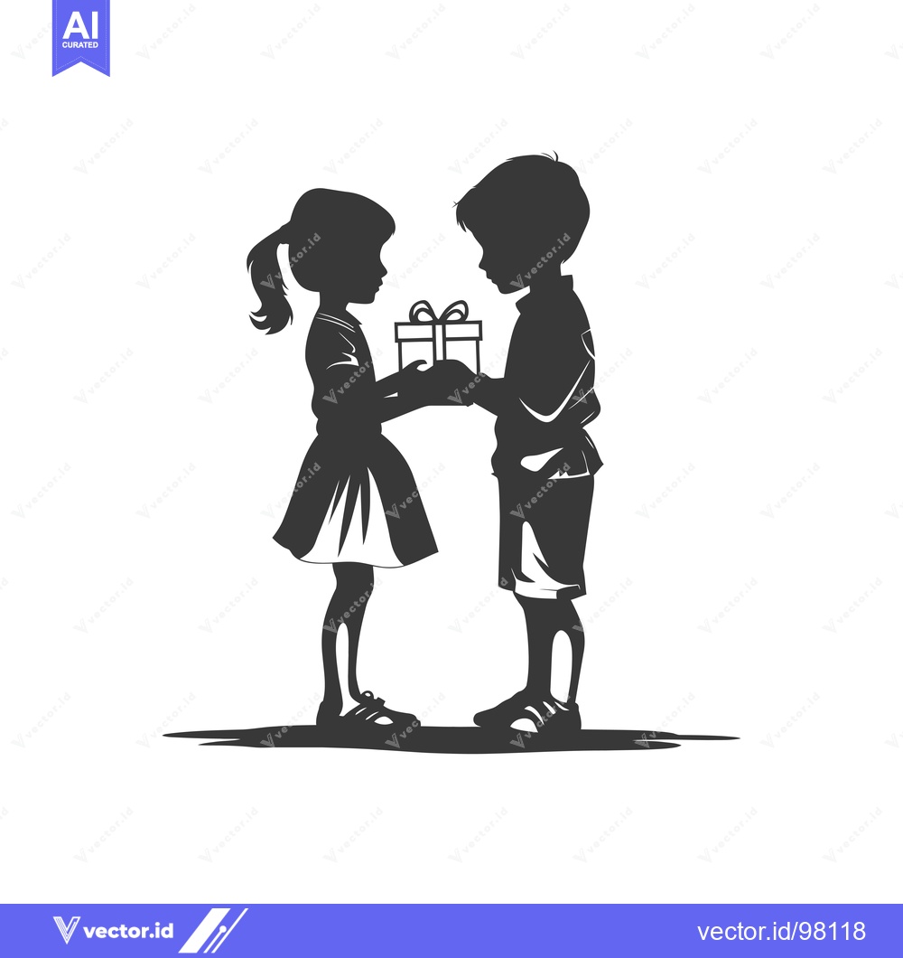 Premium Vector dari Silhouette of a Girl Giving a Boy a Gift