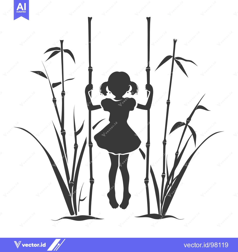 Premium Vector of Silhouette of a Girl Hanging from Bamboo Stalks