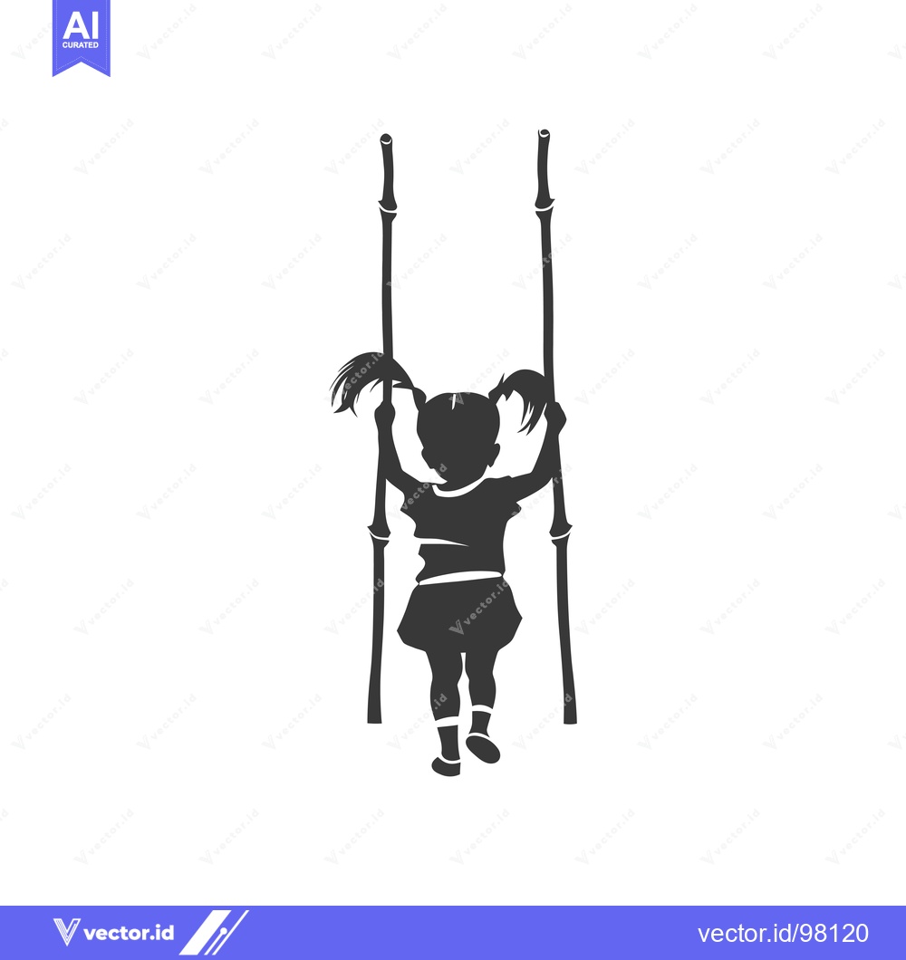 Premium Vector dari Silhouette of a Girl Hanging on Two Vertical Sticks