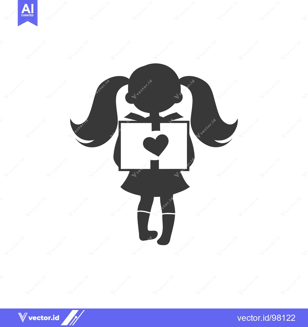 Premium Vector of Silhouette of a girl holding a gift box with a heart