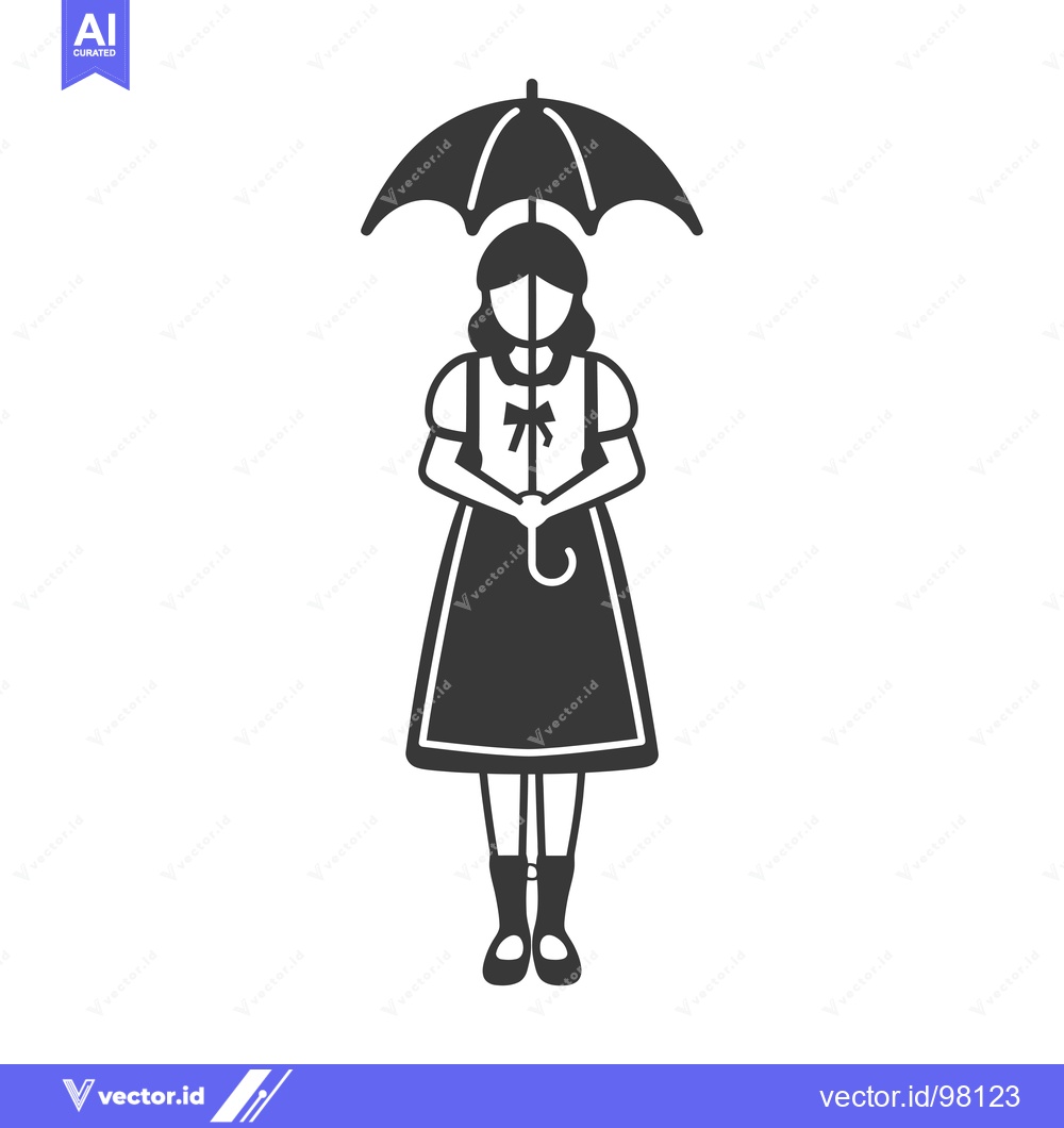Premium Vector of Silhouette of a girl holding an umbrella
