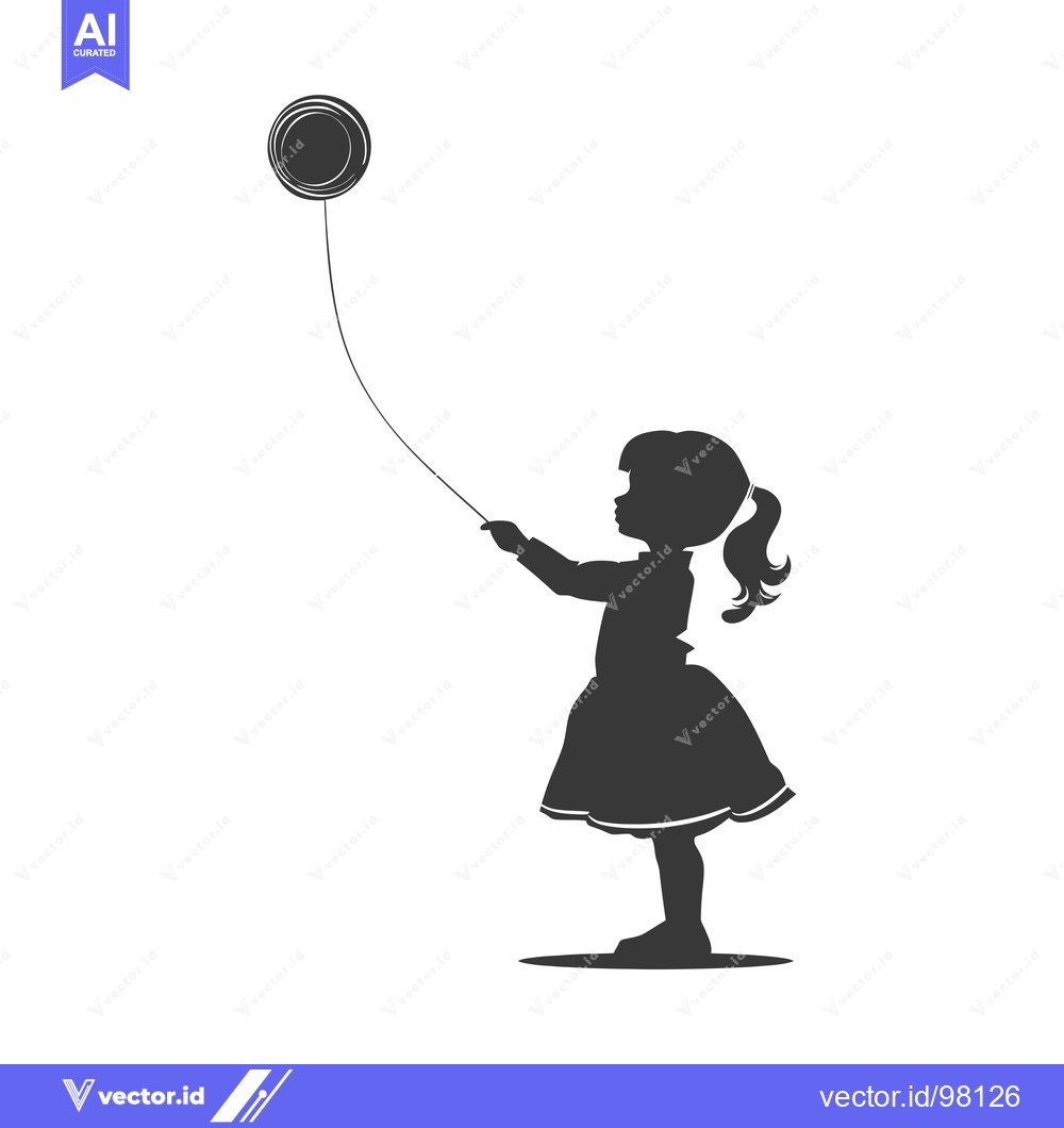 Premium Vector of Silhouette of a girl in a dress holding a balloon