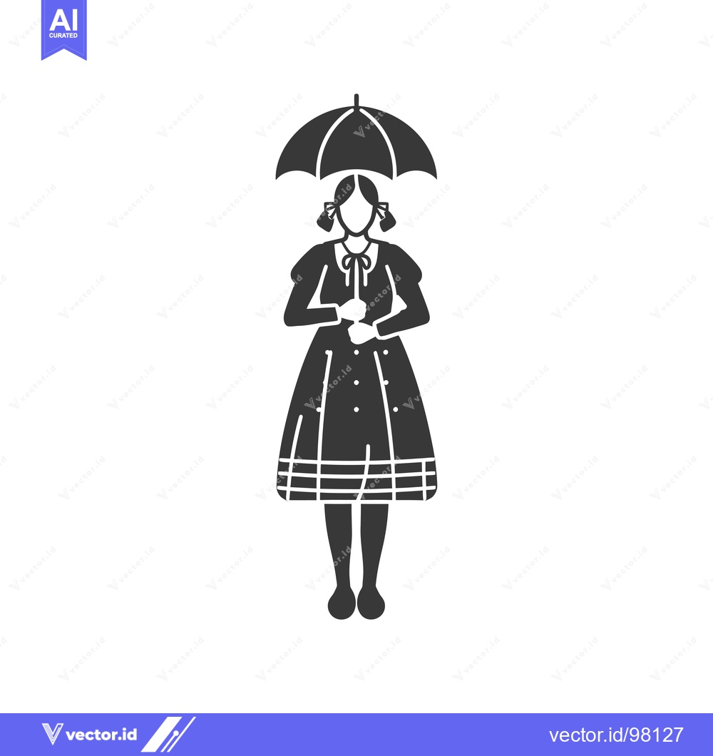 Premium Vector dari Silhouette of a girl in a dress holding an umbrella