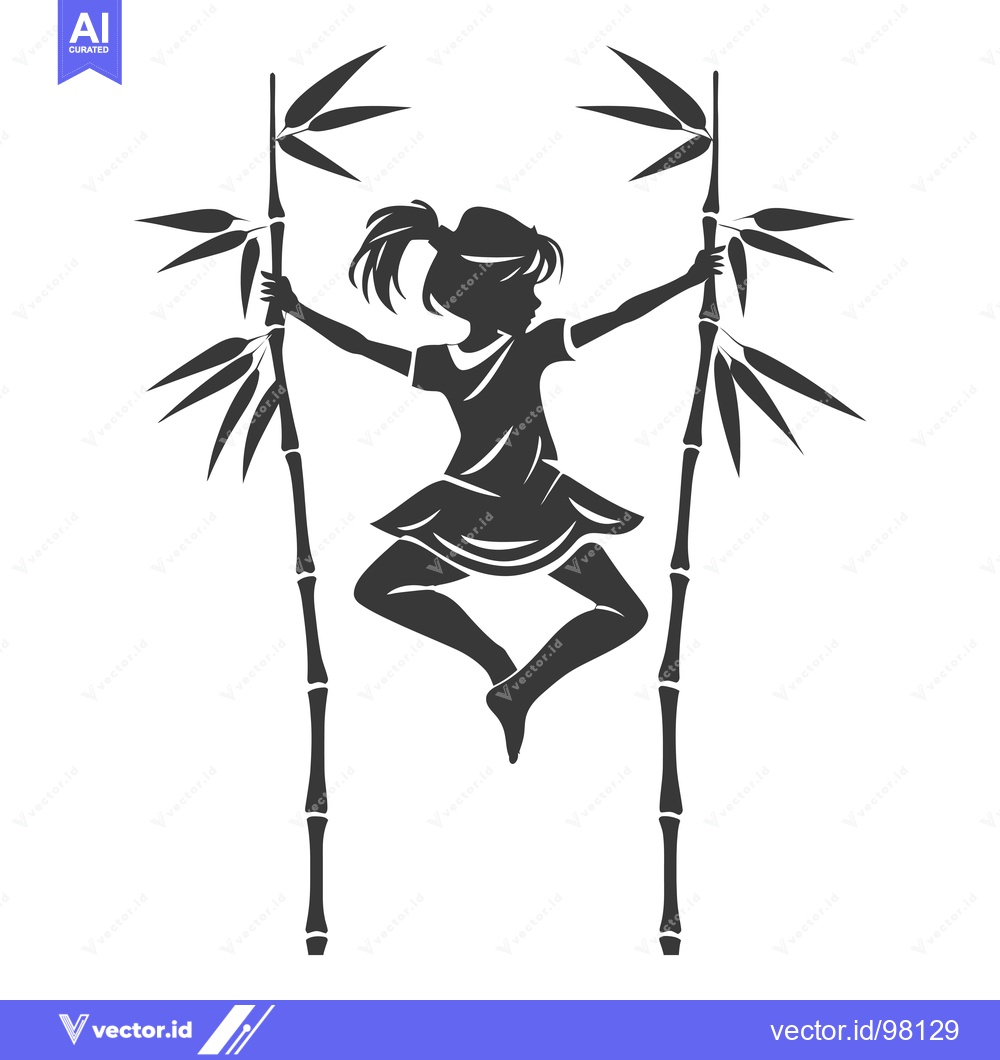 Premium Vector of Silhouette of a girl jumping between two bamboo stalks