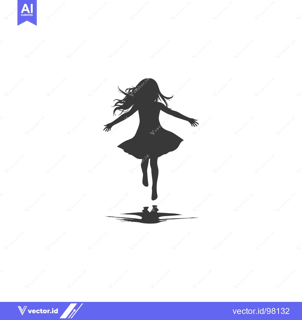 Premium Vector dari Silhouette of a girl jumping with hair flowing and a reflection below
