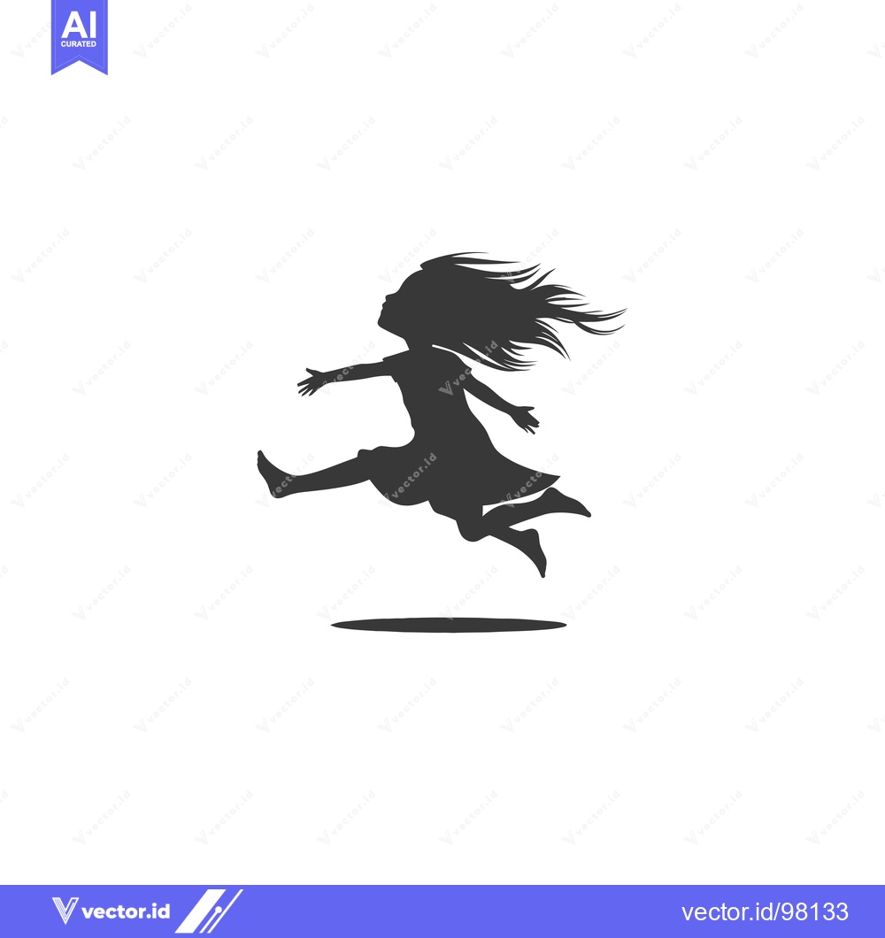 Premium Vector of Silhouette of a Girl Jumping with Hair Flowing in the Wind
