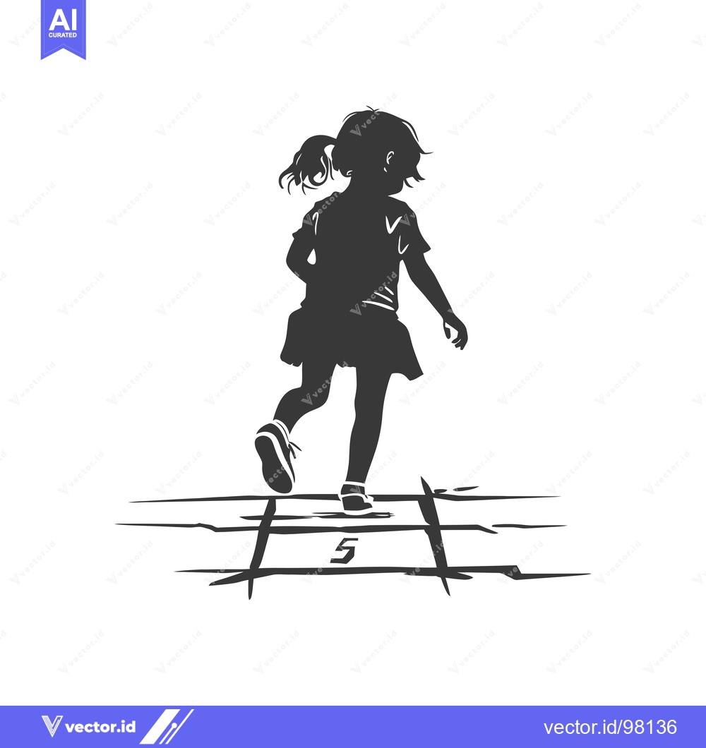 Premium Vector of Silhouette of a girl playing hopscotch