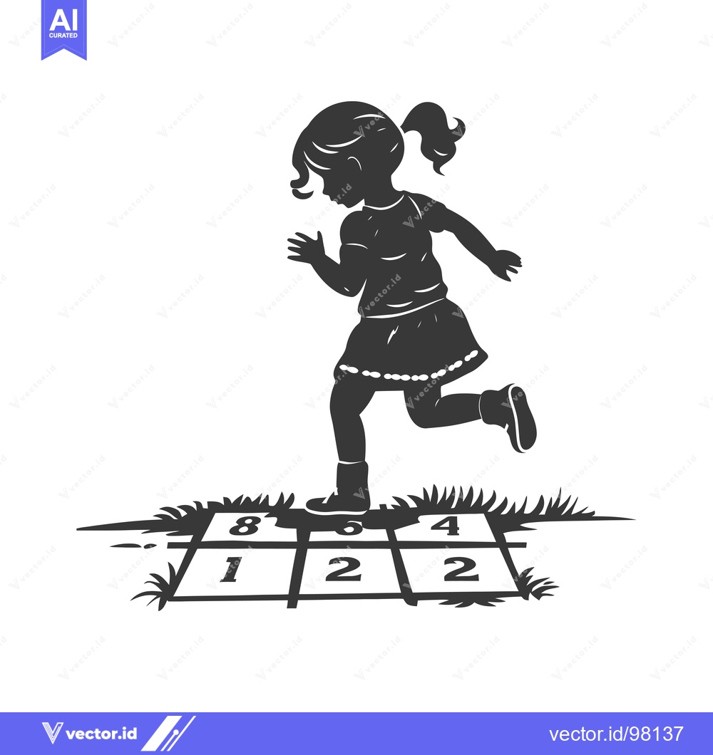 Premium Vector of Silhouette of a Girl Playing Hopscotch