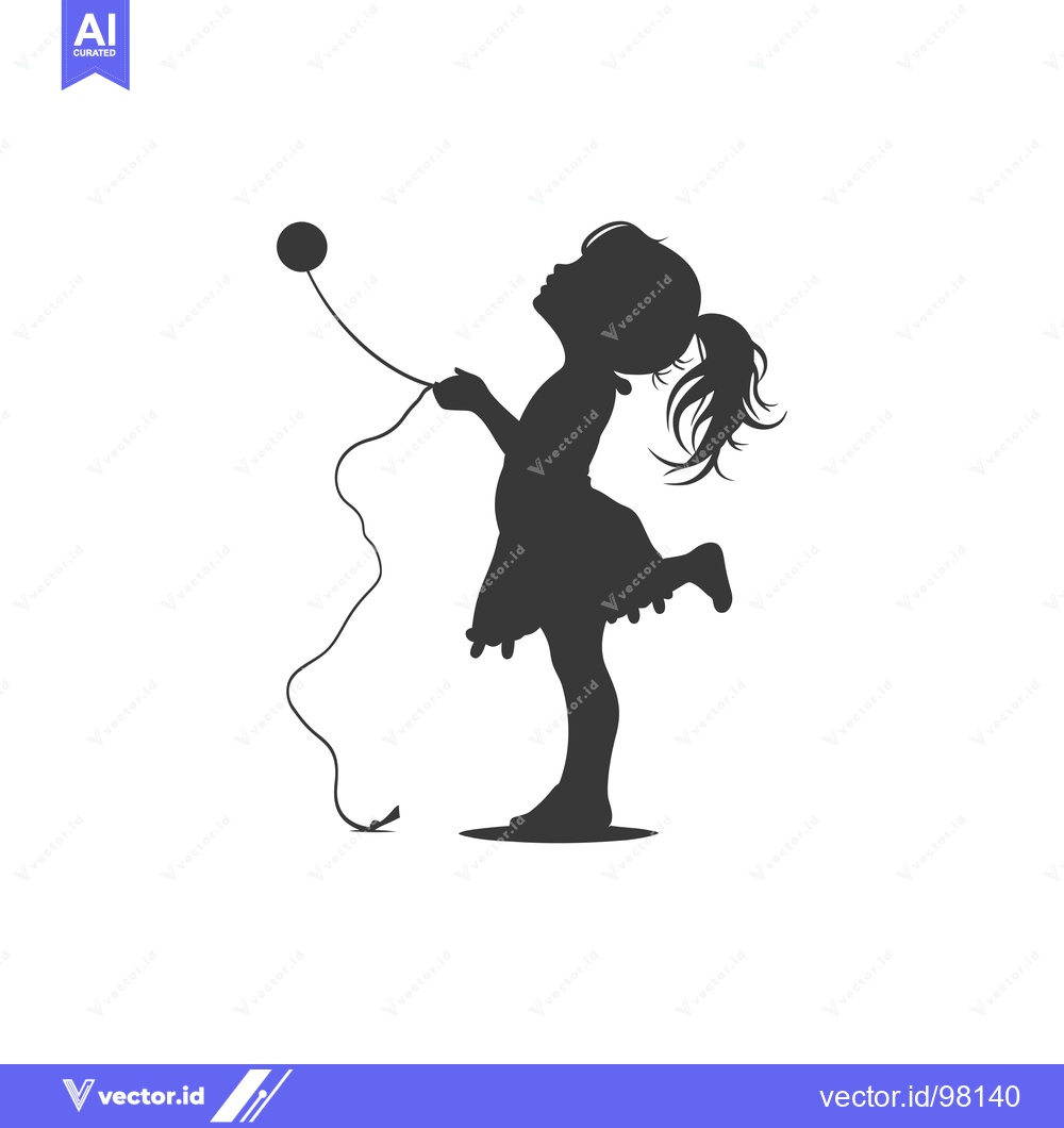 Premium Vector of Silhouette of a Girl Playing with a Ball on a String