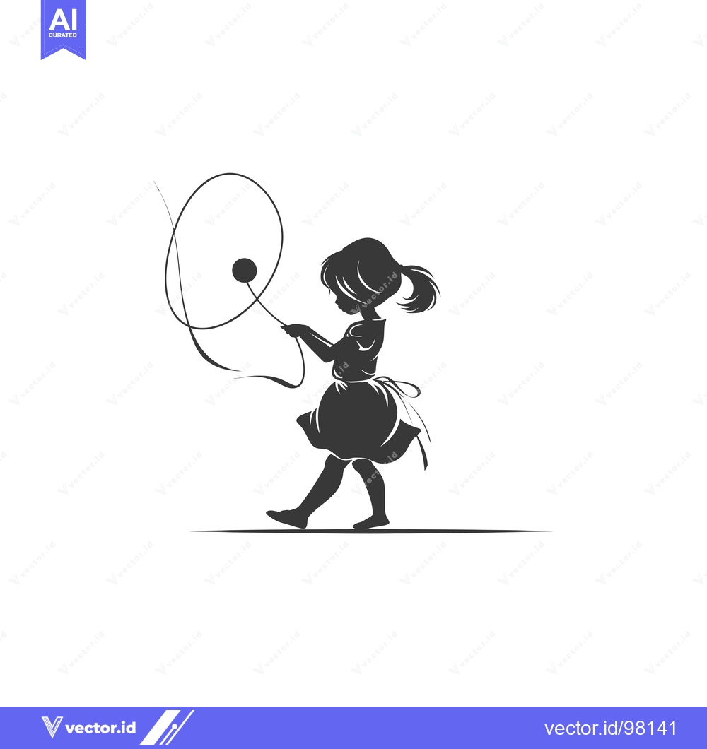Premium Vector of Silhouette of a Girl Playing with a Spinning Toy