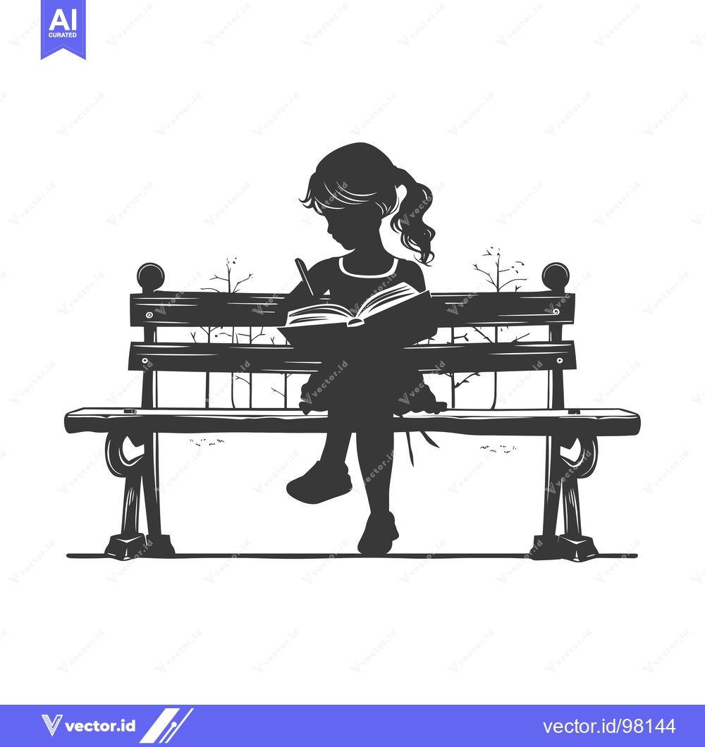 Premium Vector dari Silhouette of a girl reading a book on a bench