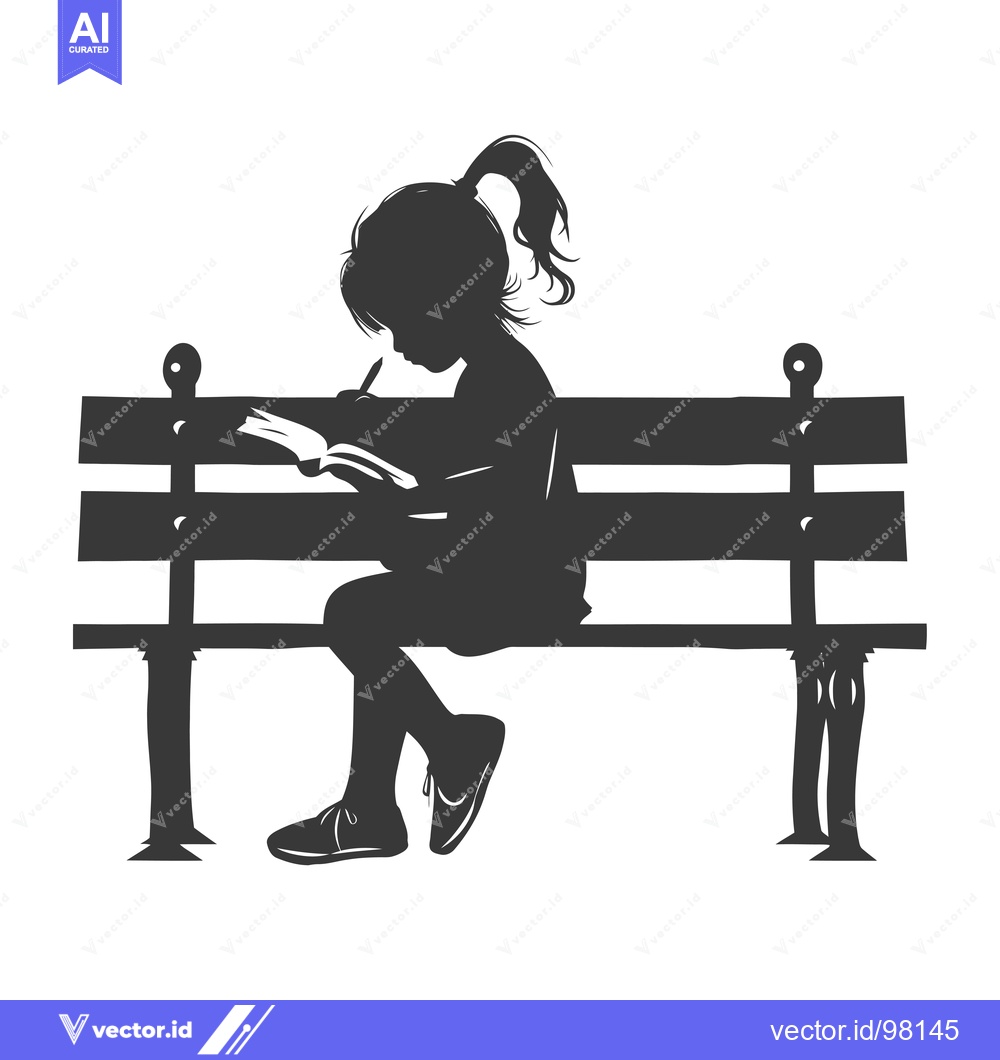 Premium Vector dari Silhouette of a Girl Reading on a Bench