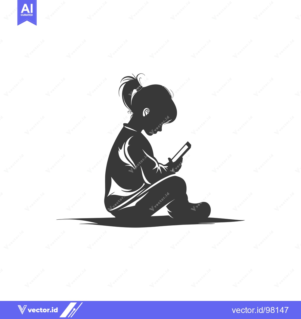 Premium Vector dari Silhouette of a girl sitting and looking at a phone