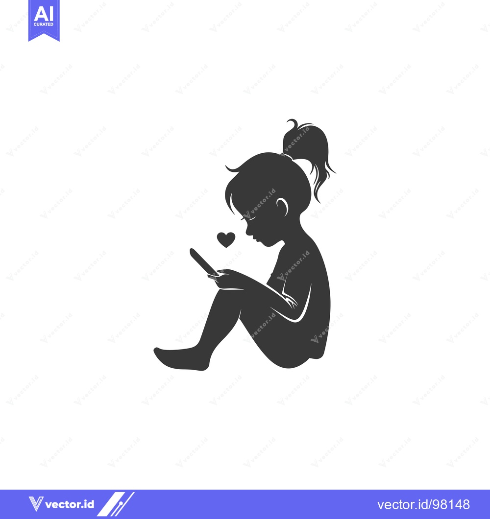 Premium Vector of Silhouette of a girl sitting and looking at her phone