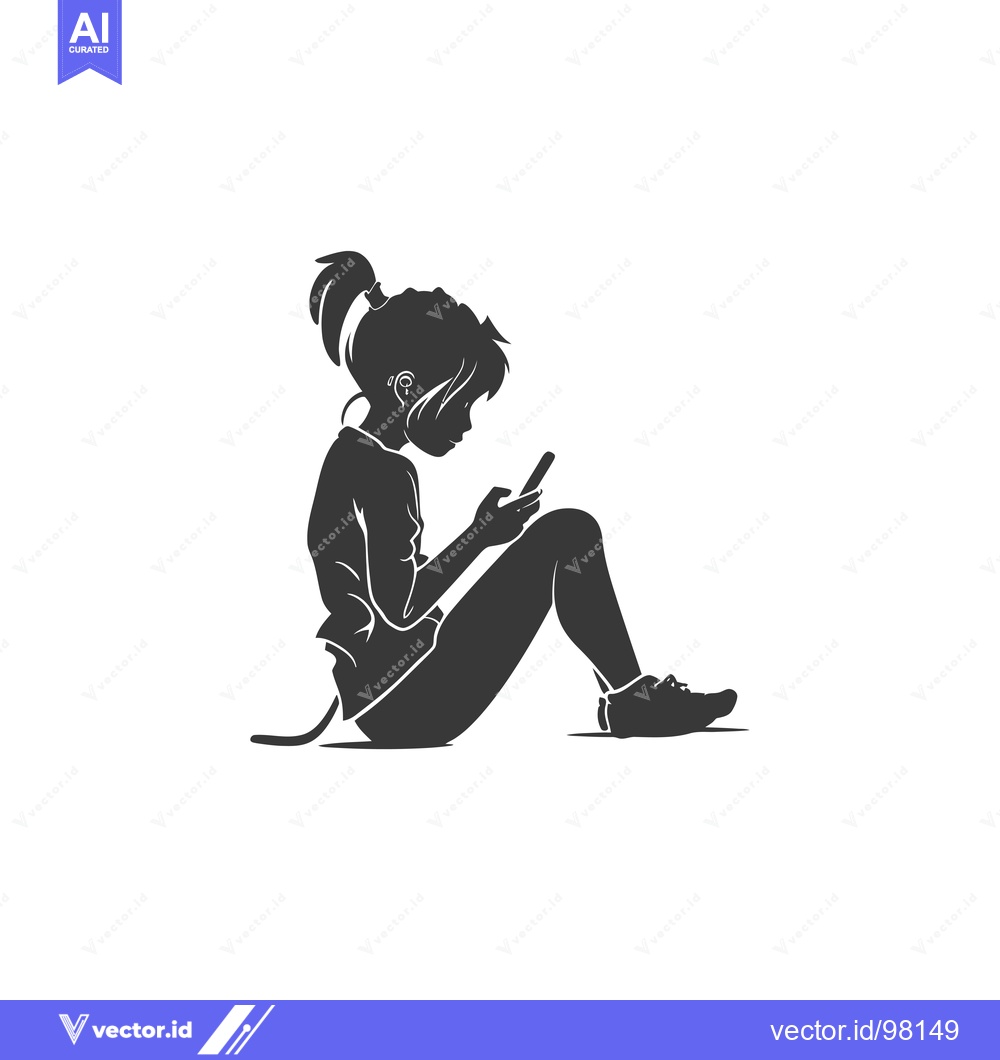 Premium Vector of Silhouette of a girl sitting and looking at her phone