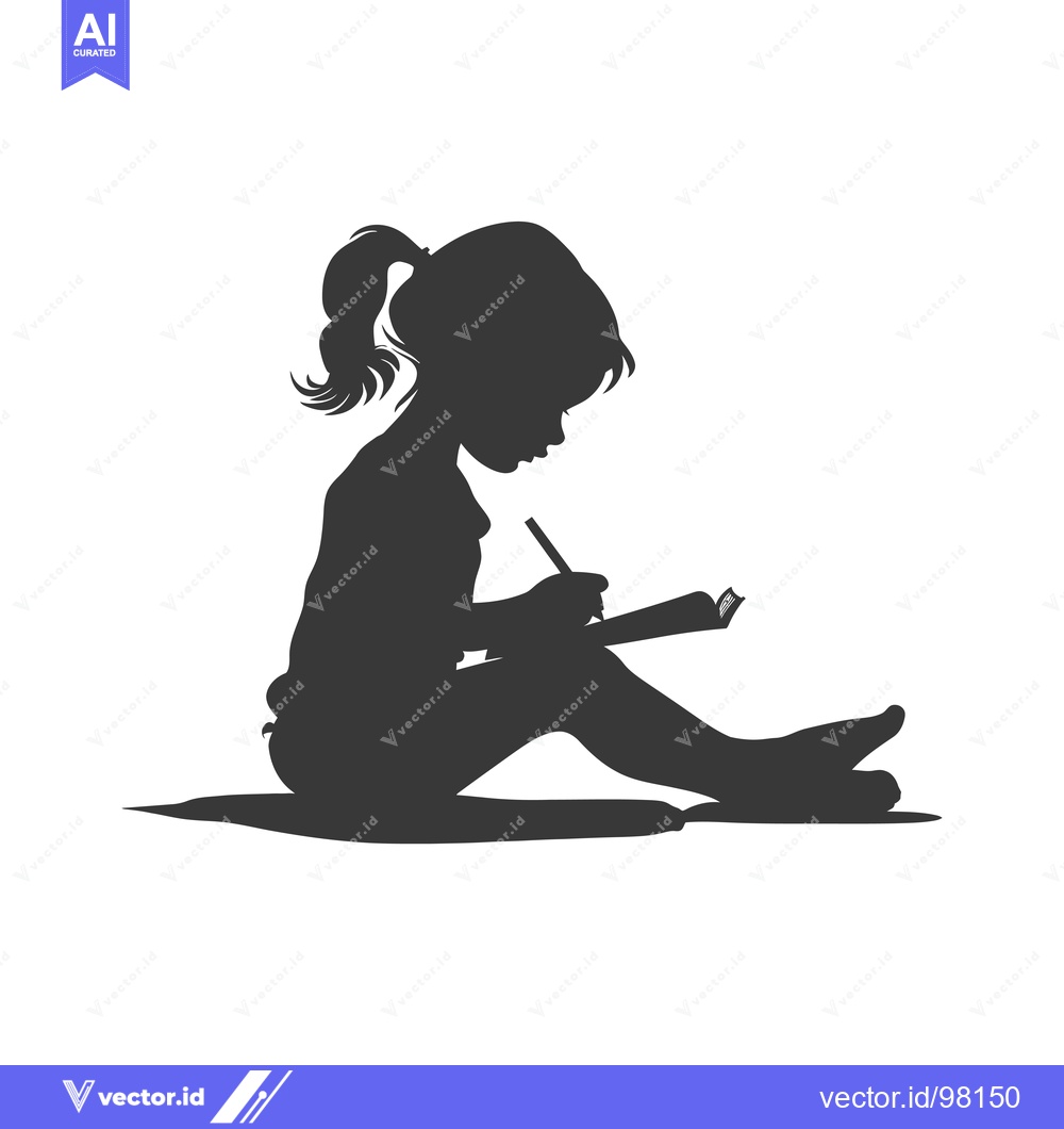 Premium Vector dari Silhouette of a girl sitting and writing in a book