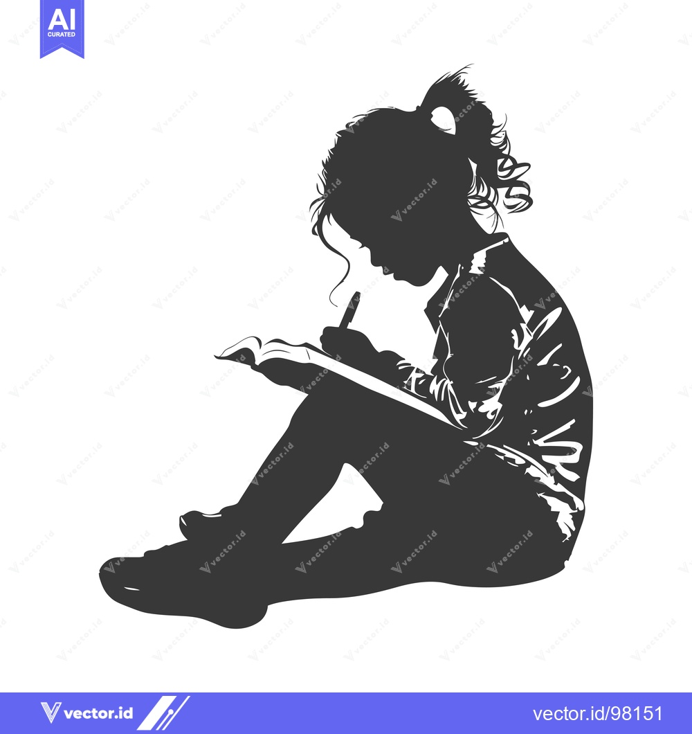 Premium Vector dari Silhouette of a Girl Sitting and Writing in a Notebook