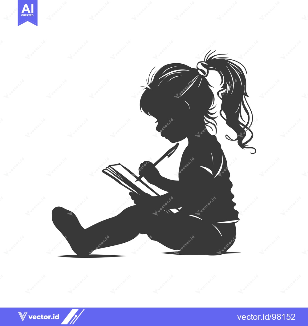 Premium Vector dari Silhouette of a Girl Sitting and Writing in a Notebook