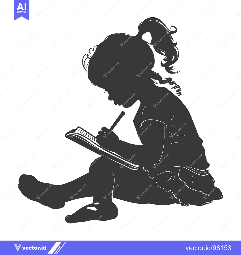 Premium Vector of Silhouette of a girl sitting and writing in a notebook