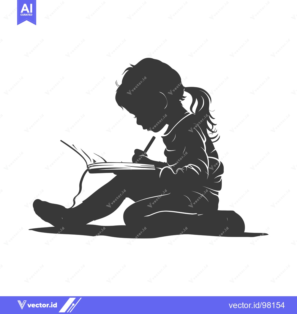 Premium Vector of Silhouette of a girl sitting and writing in a notebook