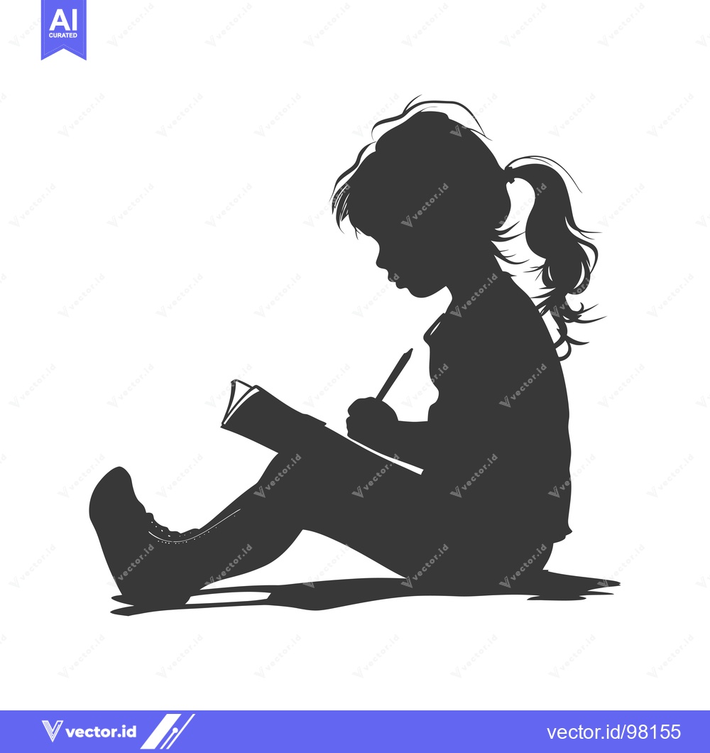 Premium Vector of Silhouette of a Girl Sitting and Writing in a Notebook