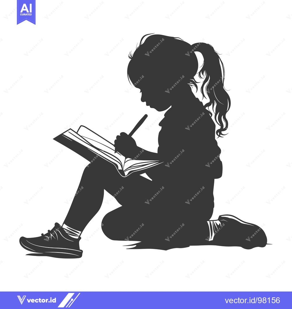 Premium Vector dari Silhouette of a Girl Sitting and Writing in a Notebook