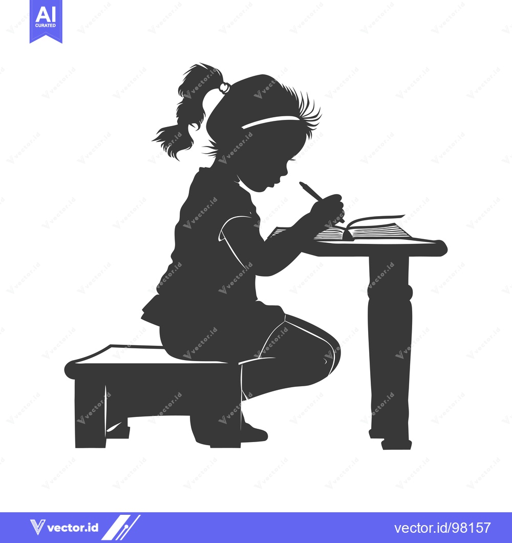 Premium Vector dari Silhouette of a Girl Sitting at a Desk and Writing