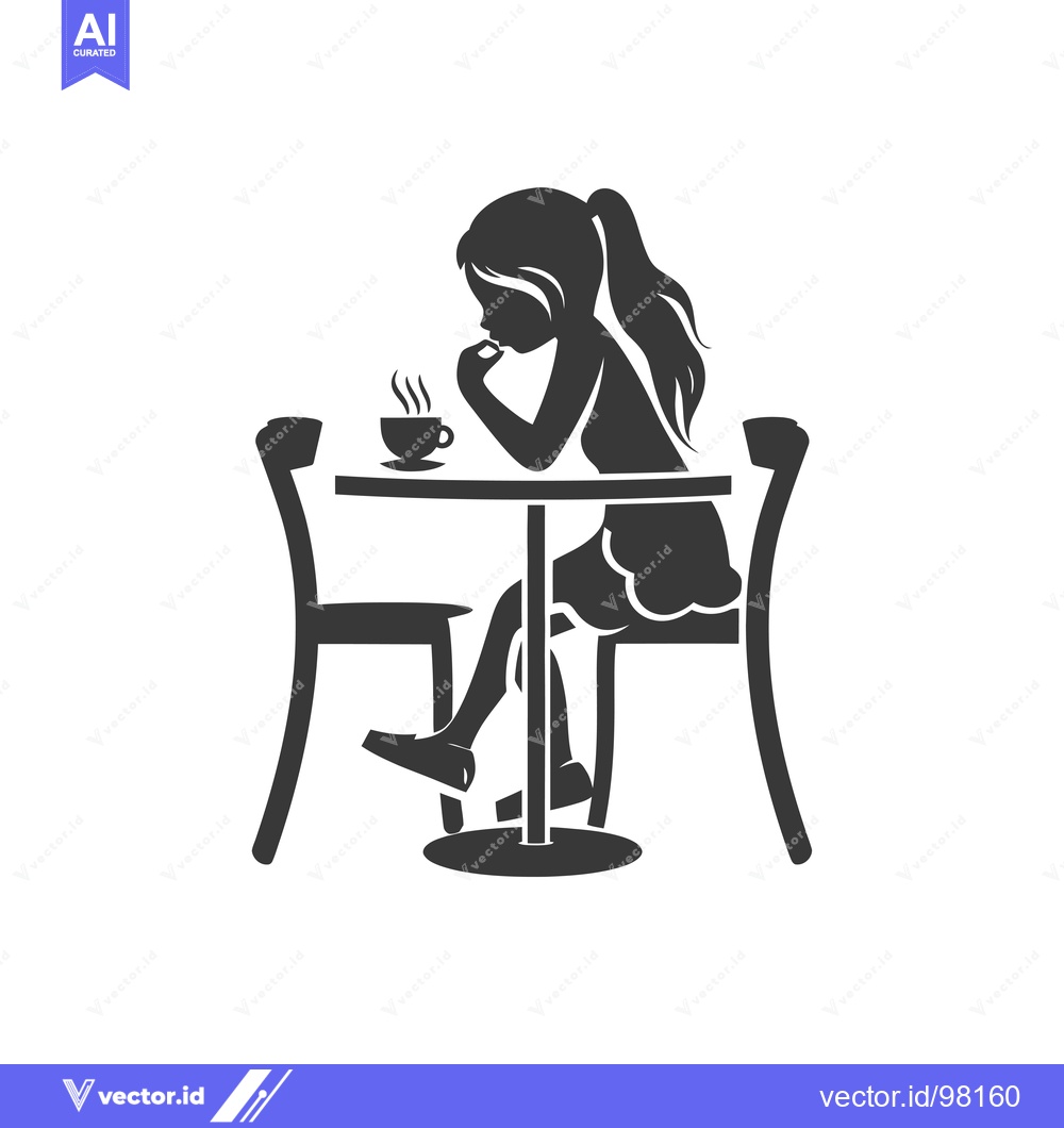 Premium Vector dari Silhouette of a girl sitting at a table with a cup of coffee