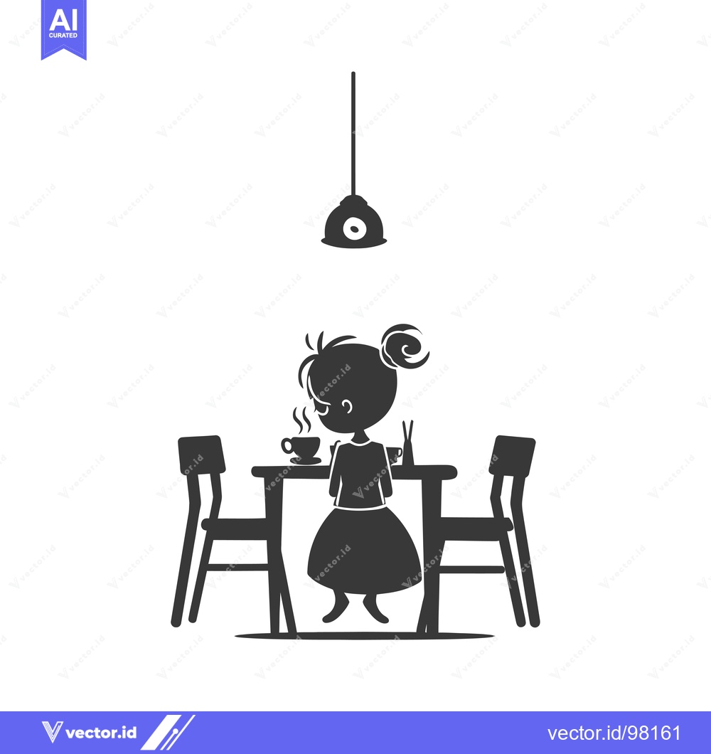 Premium Vector of Silhouette of a Girl Sitting at a Table with a Cup of Coffee