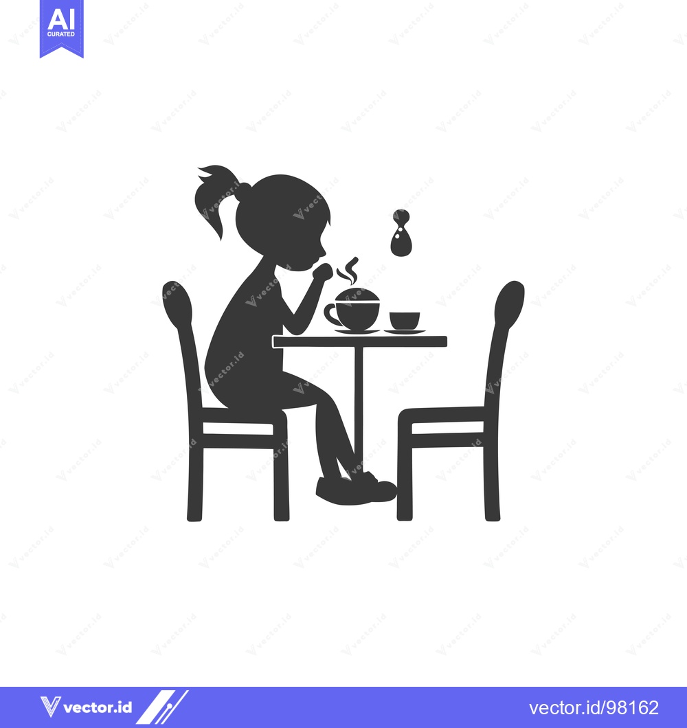 Premium Vector of Silhouette of a girl sitting at a table with a cup of hot beverage