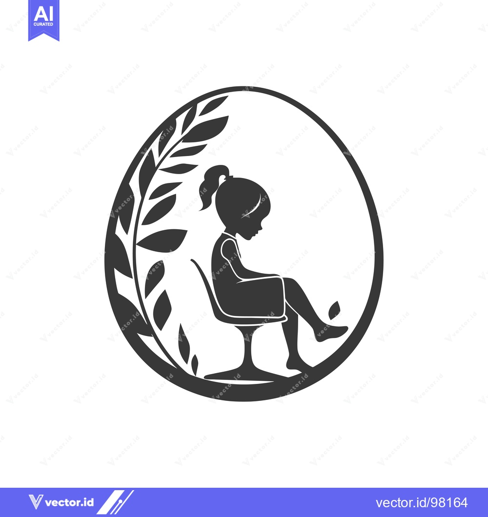 Premium Vector dari Silhouette of a Girl Sitting in a Chair Surrounded by Foliage