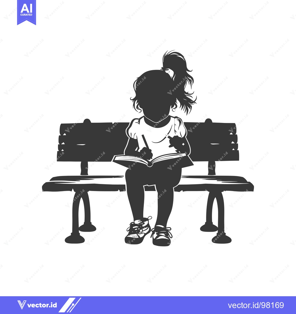 Premium Vector of Silhouette of a Girl Sitting on a Bench and Reading a Book