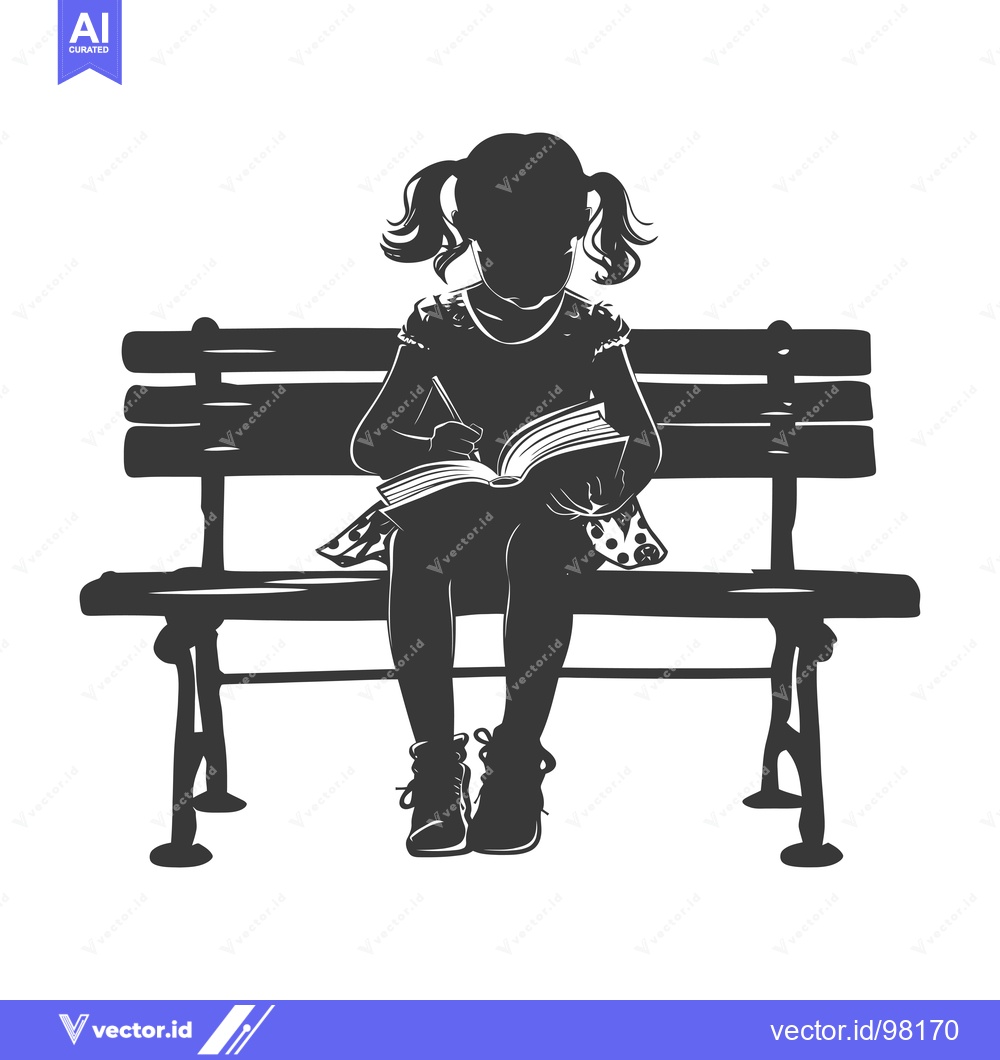 Premium Vector of Silhouette of a Girl Sitting on a Bench and Writing in a Book