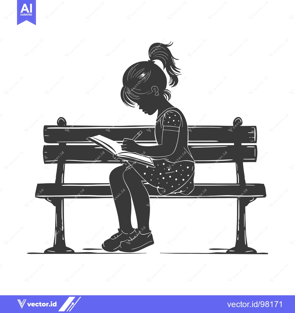Premium Vector dari Silhouette of a Girl Sitting on a Bench and Writing in a Notebook