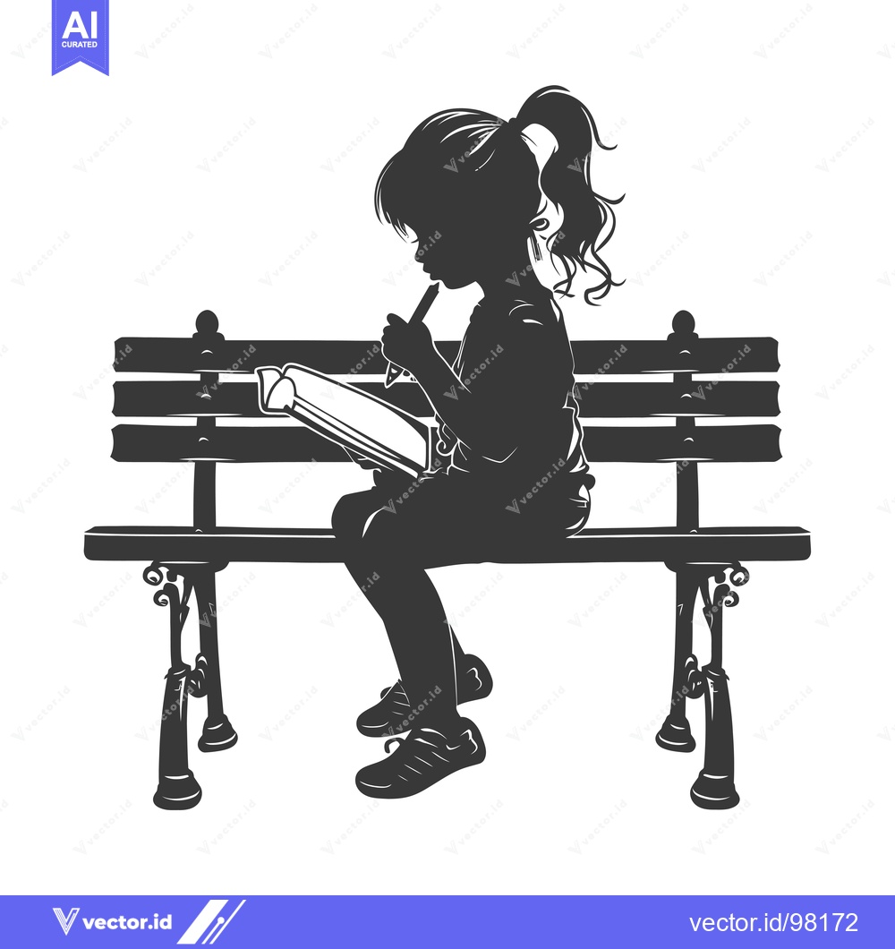 Premium Vector dari Silhouette of a Girl Sitting on a Bench Drawing in a Notebook