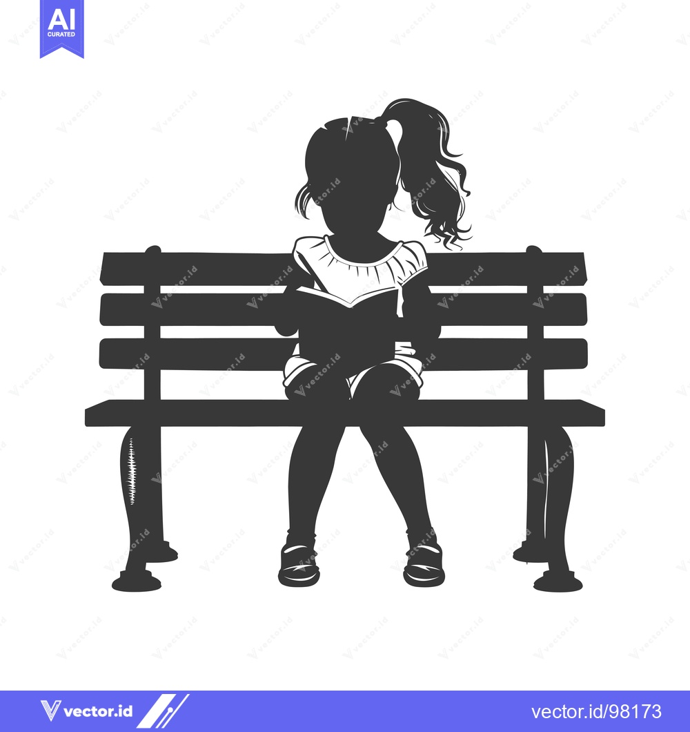 Premium Vector of Silhouette of a Girl Sitting on a Bench Reading a Book