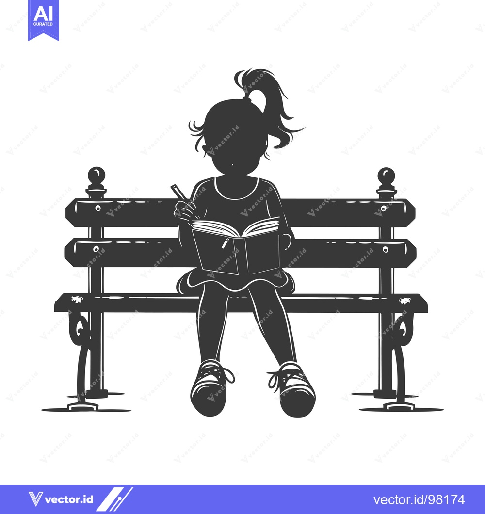 Premium Vector dari Silhouette of a Girl Sitting on a Bench Reading a Book