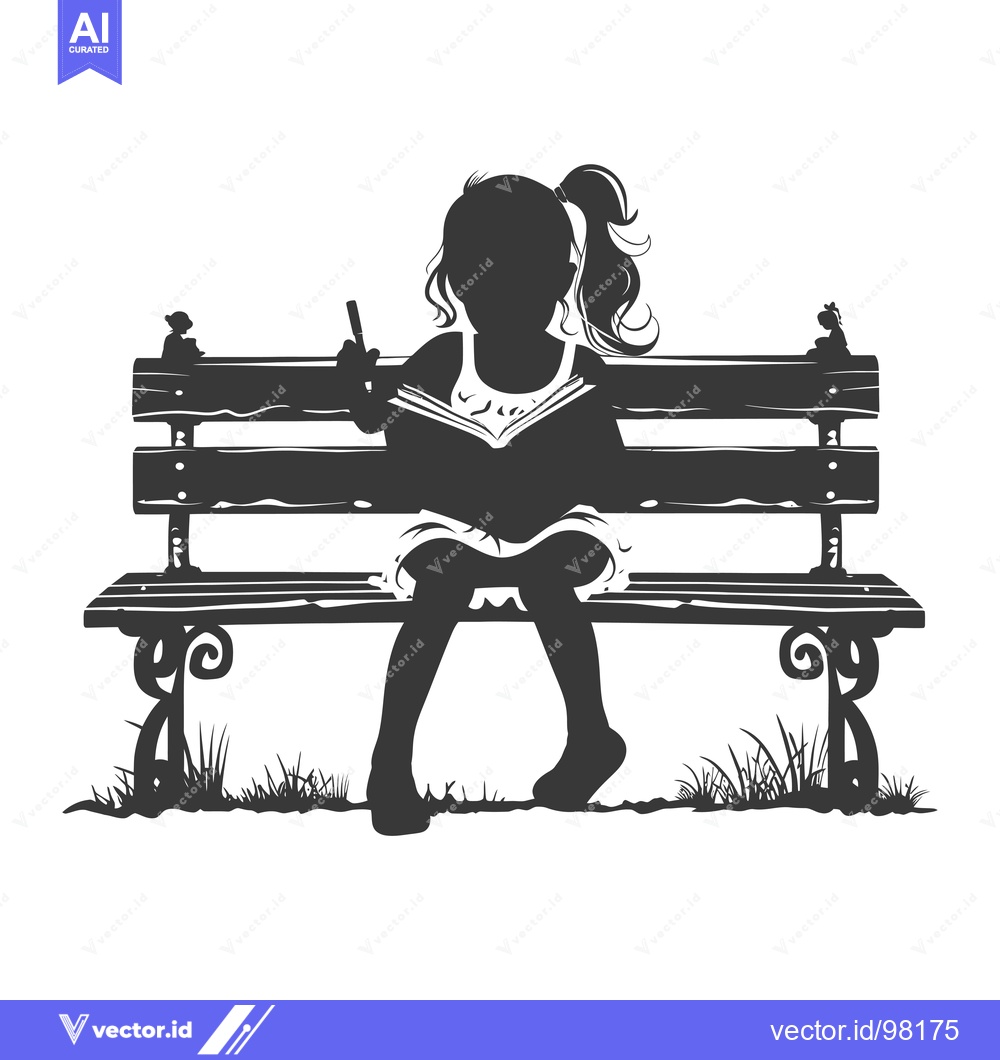 Premium Vector dari Silhouette of a Girl Sitting on a Bench Reading a Book