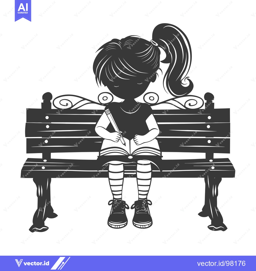 Premium Vector of Silhouette of a girl sitting on a bench writing in a book