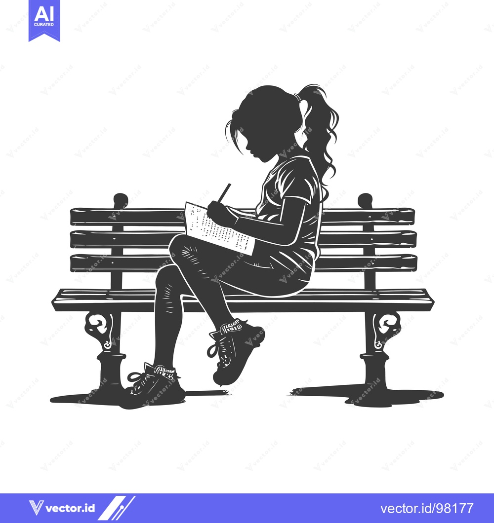 Premium Vector dari Silhouette of a girl sitting on a bench writing in a notebook