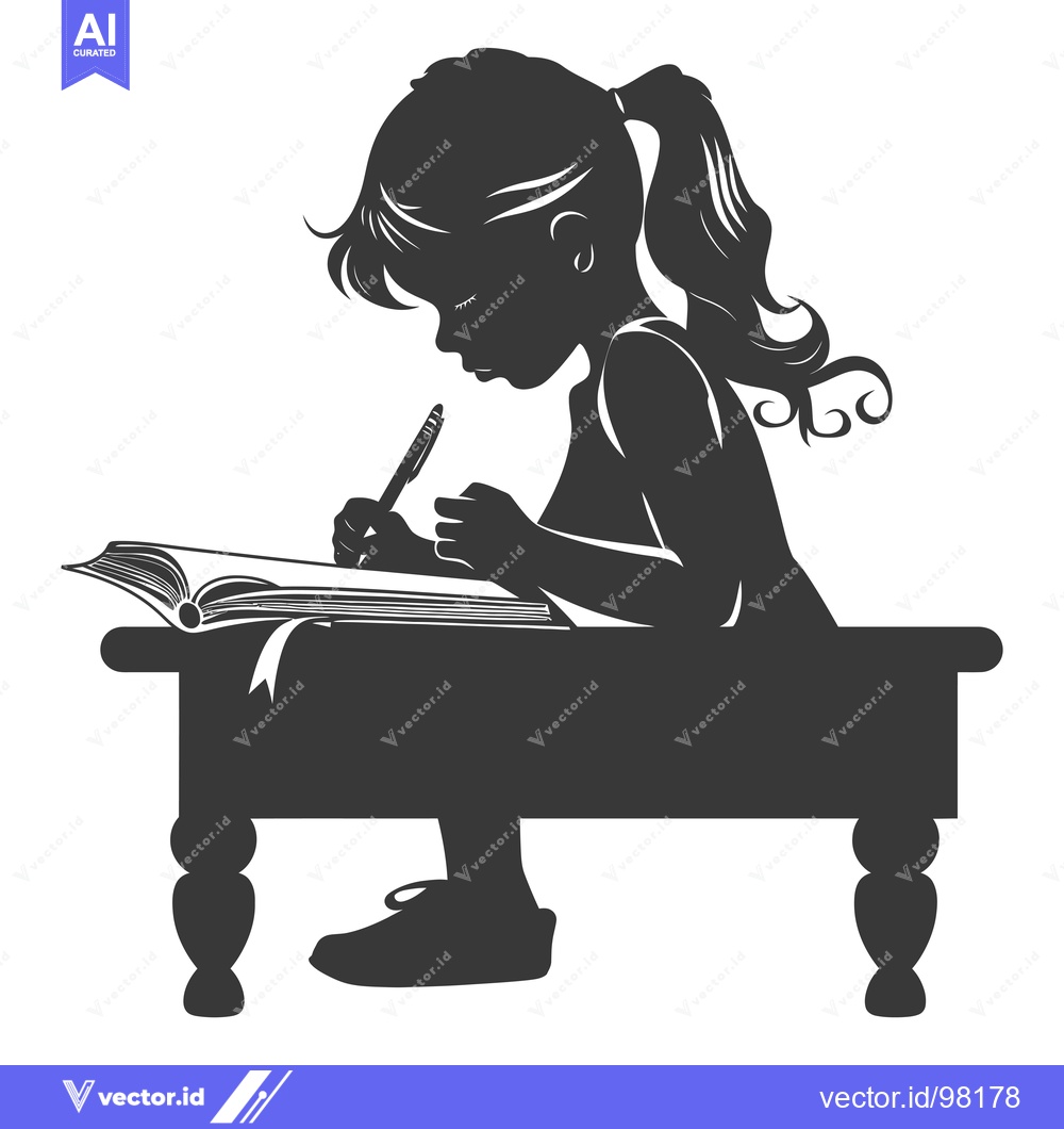 Premium Vector of Silhouette of a Girl Sitting on a Bench Writing in a Notebook