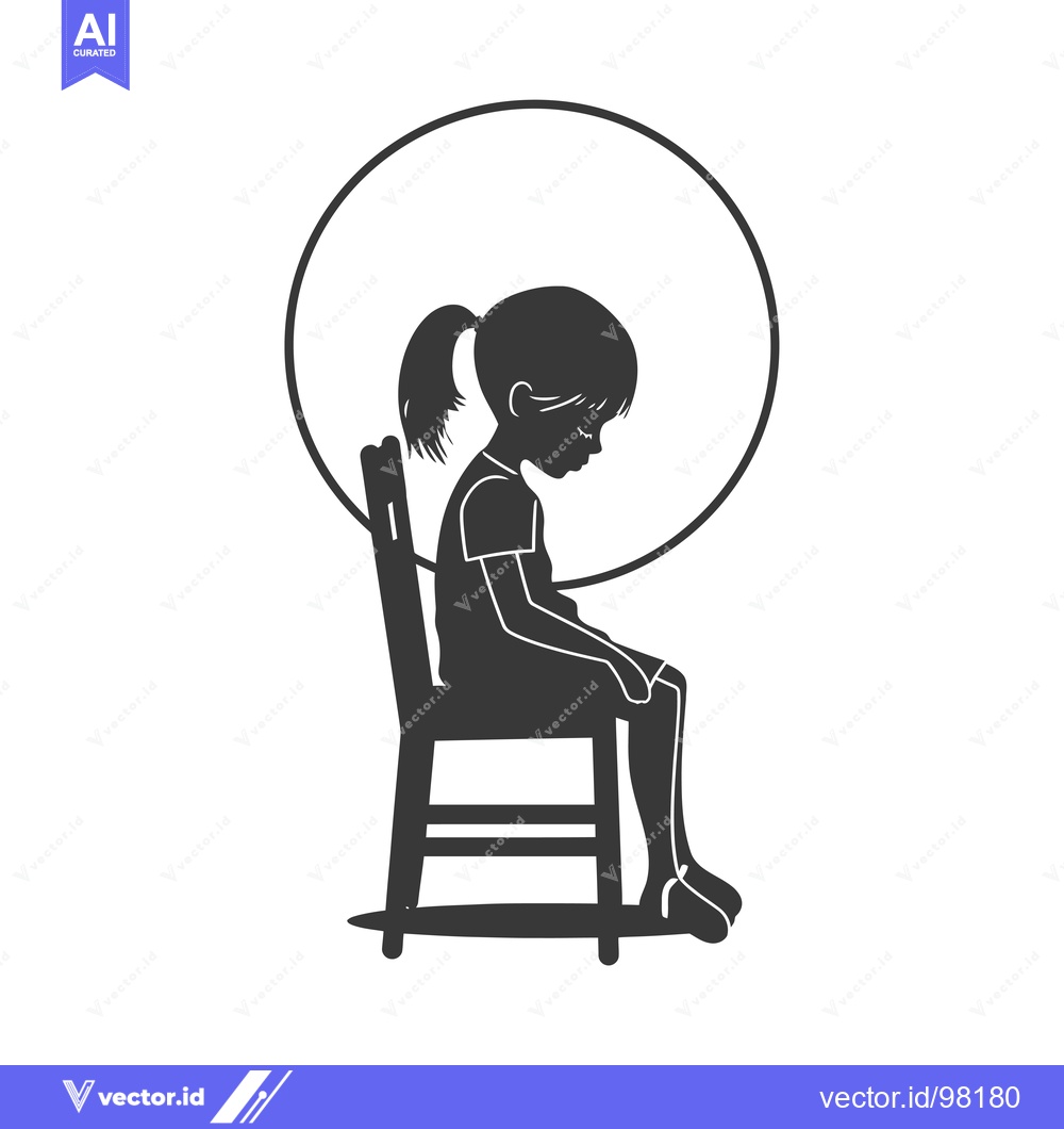 Premium Vector of Silhouette of a Girl Sitting on a Chair with a Circle Behind Her