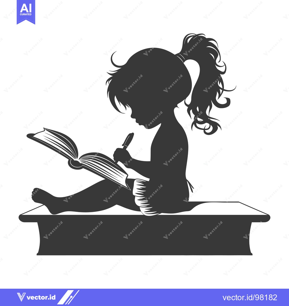 Premium Vector dari Silhouette of a girl sitting on a platform, writing in a book