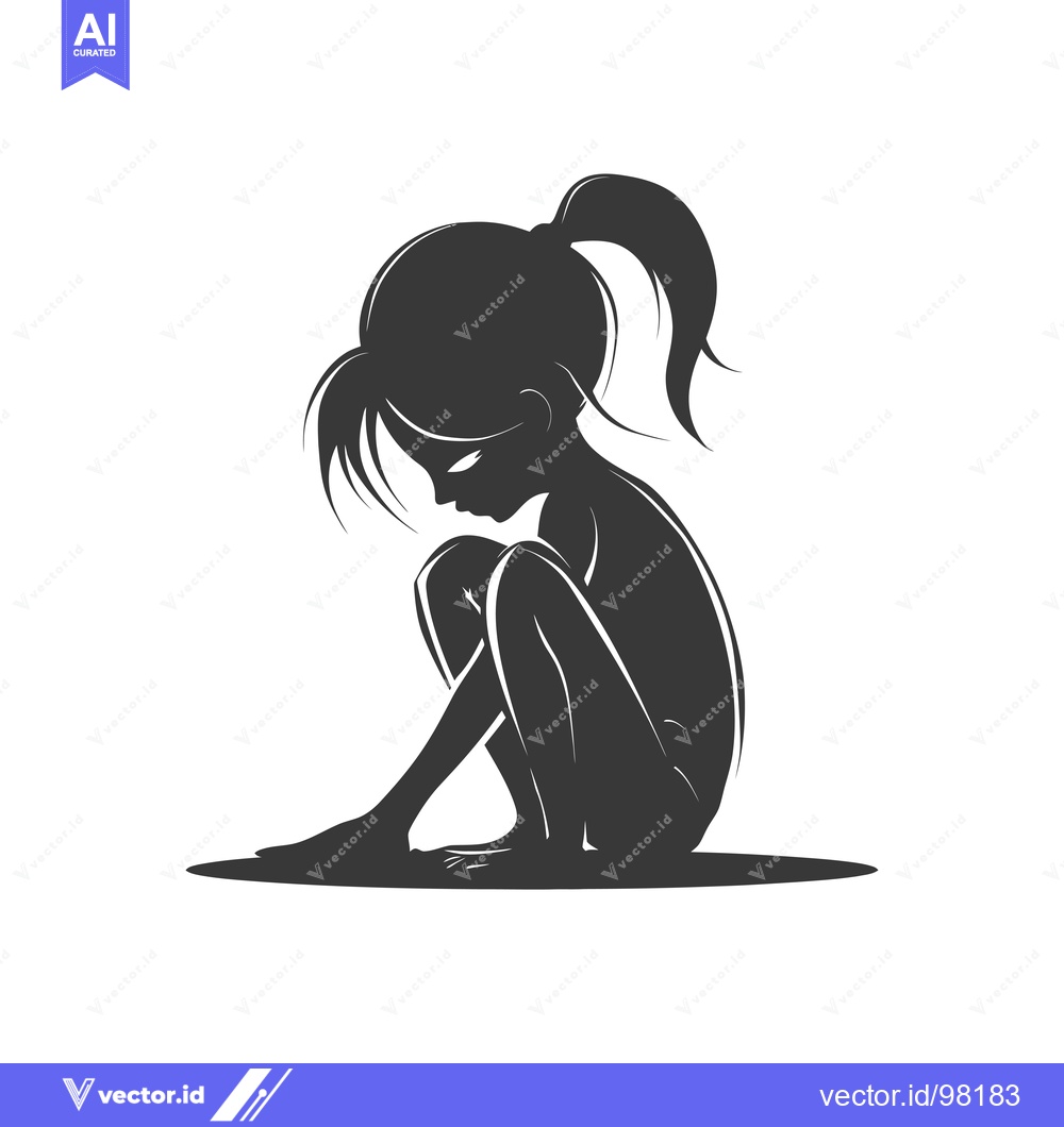 Premium Vector dari Silhouette of a girl sitting with her head down